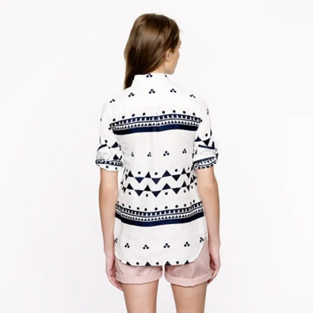 J. Crew Sz. S 100% Linen Long Sleeve Camp Popover in Roller Girl
